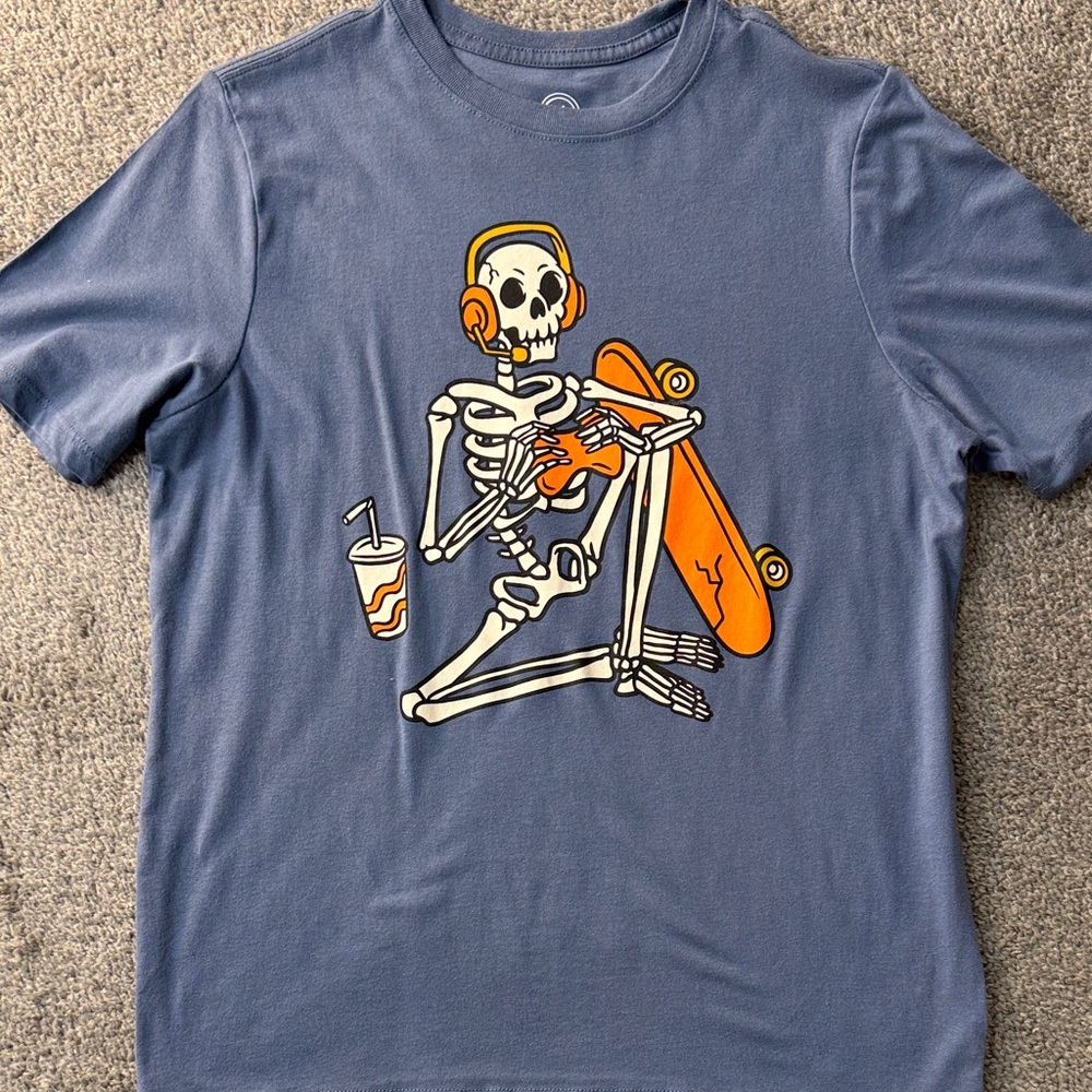 Wonder Nation Blue Tee with Skeleton and Skateboard